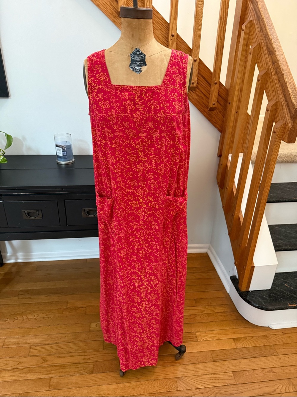 J. Peterman Red Floral Square-Neck Maxi with Pockets